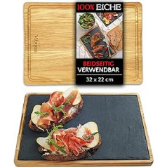 VIBONA® šīfera šķīvis, kas izgatavots no ozola koka | Var izmantot no abām pusēm | Rustic Serving Board Wood | Servēšanas šķīvis Koksne | Koka dēļu servēšanas dēlis (32 x 22 cm)