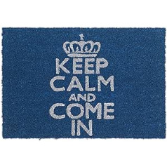 Relaxday kājslauķis kokosa KEEP CALM 40 x 60 cm kokosa paklājiņš ar neslīdošu PVC apakšklāju, kājslauķis izgatavots no kokosšķiedras kā netīrumu savācējs un tīrīšanas paklājiņš, durvju skrāpis āra un iekšpuses paklājiņam, zils