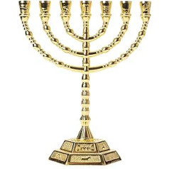 Gold 12 Trunk Symbol Candle Holder Decoration Judaica 7 Branches Israel Menorah 20 x 16 cm