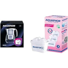 Aquaphor ūdens filtrs Onyx White, ieskaitot 3 Maxfor+ filtru kasetnes un 500734 filtra kasetnes MAXFOR+ MG Pack 3 — pret kaļķakmeni un hloru ar magniju Aquaphor oniksam, ametistam, jašmai