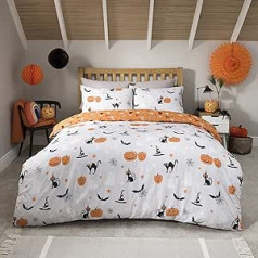 Sleepdown Halloween Pumpkins Multi apgriežama gultas veļa Mīksts viegli kopjams segas pārvalks ar spilvendrānām - dubultā (200 x 200 cm), polikokvilna, pelēka/oranža