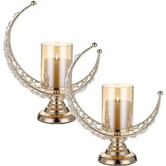 SUMTREE 2 Pcs Moon Shape Candle Holder Crystal Candle Holder Wedding Home Decoration (Gold)