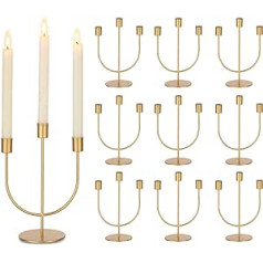 Sziqiqi Candle Holder 3-Arm Gold Metal for Wedding - Candle Holder Decorative Taper Candle Holder Candle Holder for Taper Candles for Living Room Decoration Modern, Pack of 10