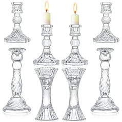 Glass Candle Holders - Set of 8 Clear Crystal Candlesticks for All Formal Events Candlelight Dinner Wedding Dinner Party Home Decoration