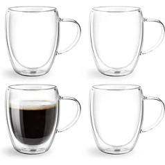 Topsky komplekts ar 4 izolētām Latte Macchiato krūzītēm - 350 ml dubultsienu borsilikāta stikla krūzes kafijai, tējai, ledus kafijai, alum un sulai, piemērotas lietošanai iekštelpās un ārā