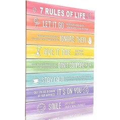 7 Rules of Life Motivational Sayings Poster Wooden Inspirational Poster Vintage Art Wall Decor for Home Office College Dorm Classroom School Decor, 13.8 x 11 Inches (Fresh Colours)