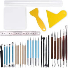 Swpeet 30 Pieces Modelling Clay Tool Set, Ball Stylus Tool Handle, Double Ended Dotting Tools, Plastic Ball Bar, Modelling Tools, Clay Roller, Clay Scarper