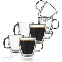 CNGLASS espresso glāzes ar dubultām sienām 160 ml/5,4 unces, izolētas kafijas glāzes, 6 glāzes, caurspīdīgas glāzes ar rokturiem, tējas krūzes aukstiem un karstiem dzērieniem