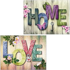 Abillyn Cross Stitch Embroidery Kits Pre-Printed Wooden Sign Home and Love 2 Pack Pictures Embroidery Set (Home & Love 2 Pack)