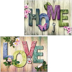 Abillyn krustdūrienu izšūšanas komplekti, iepriekš apdrukāti koka izkārtnes Home and Love 2 Pack Pictures izšūšanas komplekts (Home & Love 2 Pack)