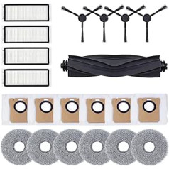 Geoviizon 21 daļīgs piederumu komplekts, kas ir savietojams ar Dreame L20 Ultra / L20 Ultra Complete robotu putekļu sūcēju, 1 gumijas rullīšu galveno suku, 4 HEPA filtriem, 4 sānu sukas, 6 mops, 6 putekļu maisiņus,