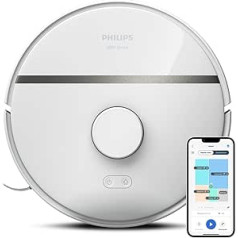 Philips Homerun Series 3000 robotu putekļsūcējs ar tīrīšanas funkciju, īpaši spēcīga sūkšanas jauda (4000 Pa), lāzera navigācija, 200 minūšu darbības laiks, putekļsūcēja robots paklājiem un mājdzīvnieku matiem, lietotne,