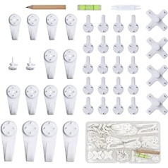 43 Pieces Invisible Picture Hangers Brackets No Trace Wall Hooks Traceless Photo Hanger Hardwall Picture Hooks Multi-Function Heavy Duty Picture Art Painting Drywall Frame Hooks (35 lbs, 6 Types)