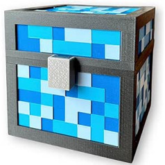 KAJAWIS Minecraft pikseļu naudas kaste bērniem, 3D kaste, daudzkrāsaina PLA bioplastmasa (zila, XL)