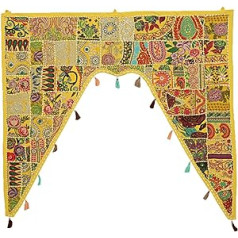 Stylo Culture Indijas kokvilnas valances laupīt aizkariem lielām durvīm Dzeltens vintage izšūts savārstījums Ziedu šalle Aizkaru gobelēns Mājas dekors Logu pārsegs Piekārts Toran | 45x41 collas