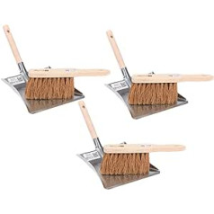 BawiTec Set of 3 Craftsman Dustpan Set and Hand Brush Dustpan Set Coconut Broom Fireplace Shovel Robust Stable