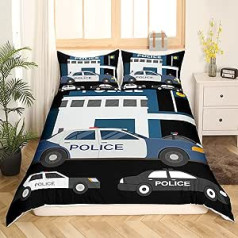 Homewish vaikų policijos patalynės komplektas 135 x 200 cm, berniukų animacinių filmų automobilio antklodės, greitosios pagalbos transporto priemonių užvalkalas mergaitėms, mėlynos pilkos spalvos užvalkalas su 1 pagalvės užvalkalu.