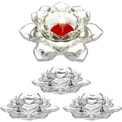 Alipis 4 x Lotus Glass Candle Holders, Crystal Lotus Flower Tea Light Holders, Decorative Candle Holder Table Decoration, Home Decoration for Dinner, Wedding