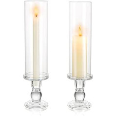 NUPTIO Pillar Candle Holder Glass: 35 cm Set of 2 Clear Glass Taper Candles Taper Candle Holder Glass Cylinder for Candles Pillar Candle Holder Cylinder Wedding Party Table Centerpiece Decor