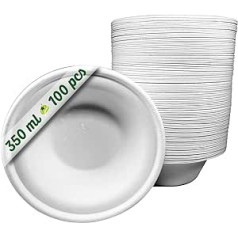 100 Disposable Sugarcane Paper Bowls, 350ml Extra Strong Biodegradable Disposable Tableware in White Bowl for Parties and Breakfast Bagasse Bowls