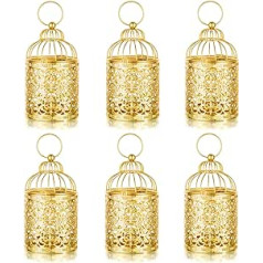 Sziqiqi Small Metal Bird Cage Candle Holder, Gold Candle Holder, Tea Light Holder for Wedding Centrepieces, Vintage Tea Light Lanterns, Hollow Decoration for Christmas Party, Pack of 6