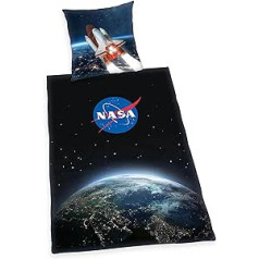 NASA gultas veļas komplekts, Spilvendrāna 80 x 80 cm, Segas pārvalks 135 x 200 cm, ar gludi plūstošu rāvējslēdzēju, 100% kokvilna/Renforcé, melns