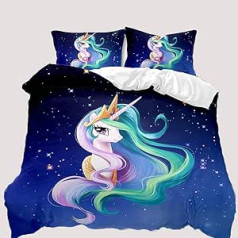 AOXHFNV Unicorn Girls Rozā gultas veļas komplekts 135 x 200 cm Mīlīgs Unicorn Star Mēness raksta segas pārvalks Unicorn gultas veļa bērniem, zēniem un meitenēm (zils, 135 x 200 cm)