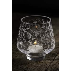 DIAMANTE Hand Etched Floral Votive Tealight Holder with Tea Light