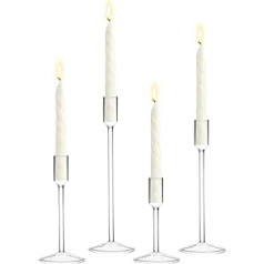 LANLONG Candle Holders for Table Decoration, 4 Pieces Glass Candle Holders, Candle Holders, Transparent Tall Candle Holder Sets for Wedding, Christmas, Party, Event, Home Decorations