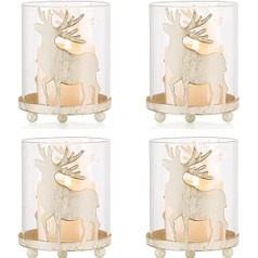 Romadedi Deer Candle Holder Christmas Decoration - Set of 4 Vintage Reindeer Lanterns for Table Decoration Christmas Table Decoration Country House Style Christmas Decoration Gift Pillar Candles,