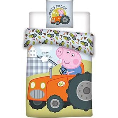 036 Peppa Pig Children's Bedding / Baby Bed Linen, Peppa Pig Georges Tractor Reversible Bed Linen, Pillowcase 40 x 60 cm + Duvet Cover 100 x 135 cm, 100% Cotton, Oeko-TEX
