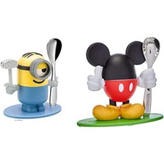 WMF Minions olu kauss ar karoti, plastmasa, no 3 gadiem, dzeltens, zils un Disney Mikipeles olu krūze ar karoti, 14 cm, Funny olu krūze bērniem, plastmasa, Cromargan nerūsējošais tērauds, pulēts, krāsains