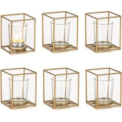 Romadedi Metal Gold Tea Light Holder Lantern with Glasses Set of 6 for Candles Pillar Candle Living Room Wedding Birthday Home Decoration Table Decoration Gifts Christmas Decoration