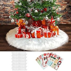 KOSHIFU Christmas Tree Blanket White 122 cm Round Christmas Tree Skirt Faux Fur Christmas Tree Skirt with 60 Christmas Tree Hooks and 108 Stickers for Christmas Tree Decoration