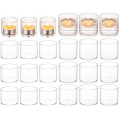 Hewory Small Glass Tea Light Holder: 24 Candle Jars Tea Light Glass Votive Candle Holder Clear Tea Light Glasses for Wedding Decoration Living Room Table Decoration