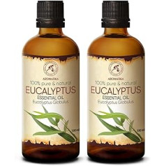 Eikalipta ēteriskā eļļa, 200 ml (2x 100 ml), Eucalyptus Globulus, 100% dabīga un tīra ēteriskā eikalipta eļļa, lieliski piemērota saunām, istabas smaržām, difuzoriem, eļļas degļiem un mitrinātājiem