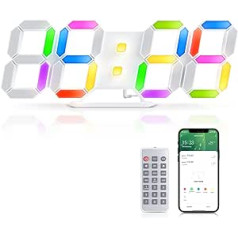 EDUP HOME 3D LED digitālais modinātājs, 9,7 collas, 7 krāsas, digitālā klusā atlikšana, USB 12/24 stundas, datuma temperatūra ar RGB, lietotņu vadība un tālvadības pulkstenis guļamistabai/viesistabai/birojā