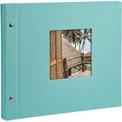 goldbuch Bella Vista Screw Album with Picture Cut-Out 39 x 31 cm, 40 Pages with Protective Dividers Expandable Linen, Grey, 28, aqua, 40 mm