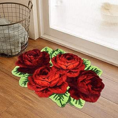 USTIDE Red Roses Red vannas istabas paklājs Roku darbs vannas istabas paklājs Ziedu paklājs Guļamistabas paklājs Biezs un mazgājams neslīdošs grīdas paklājs 80x105cm