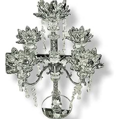 CRYSTAL CROWN Crushed Diamond Candle Holder Silver Crystal 5 Flower Sticks Romantic Lotus Design Sparkle Sparkle Gift for Wedding Anniversary Birthday