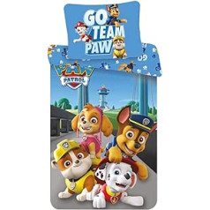 Bērnu Paw Patrol gultas veļa, 100% kokvilna, segas pārvalks 140 x 200 cm + spilvendrāna