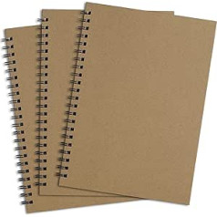 3 x A4 eskizų knygelės Perdirbtos spiralinės nešiojamojo kompiuterio kasetės popieriaus piešimo pagalvėlės 60 puslapių / 30 lapų baltas menininko popierius kietas viršelis 160 gsm DS02A403