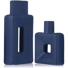 Modern Navy Blue Ceramic Vase Set of 2 - Decorative Square Waterproof Blue Vases for Centerpieces, Farmhouse and Home Decoration - Ideal for Living Room, Bedroom, Dining Table and Office