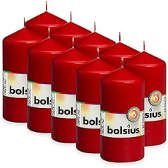 Bolsius Smooth Pillar sveces - Sarkans - Komplektā 10 - Dekoratīvās sadzīves sveces - Degšanas laiks 33 stundas - Bez smaržas - Dabīgs augu vasks - 12 x 6 cm