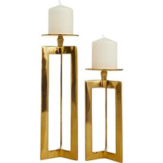 CosmoLiving by Cosmopolitan Contemporary Aluminum Rectangle Candle Holder, Set of 2 14 Inches, 10 Inches, H, Gold