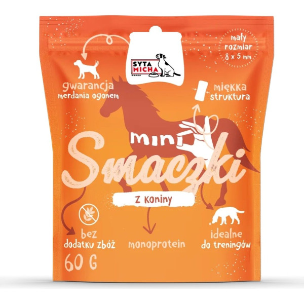 Syta micha mini treniņu našķi - zirga gaļa 60g suns