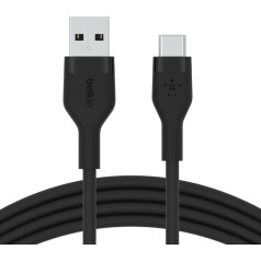 kabelis usb-a - usb-c silikona 3m melns