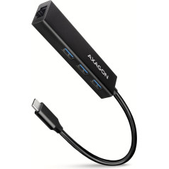 Axagon hmc-gl3a usb-c šakotuvas, 3x usb-a, gbit-lan, juodas