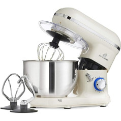 Misterchef Pro Professional Electric Kitchen 1600W Food Stand Mixer - Large Bowl - 3 Attachments: Eggbeater, Dough Hook & Stainless Steel Whisk - 5.5L Stainless Steel Bowl Cream MC1600Cream