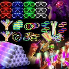 336 Glow Sticks Party Set, neona spīdošo nūju komplekts ar 300 gaismas nūjām, 24 LED putuplasta spīdošās nūjas, 12 LED brilles, gaismas rotaļlieta bērniem, tumšās ballītes piederumi dzimšanas dienām, svētku dekorēšanai